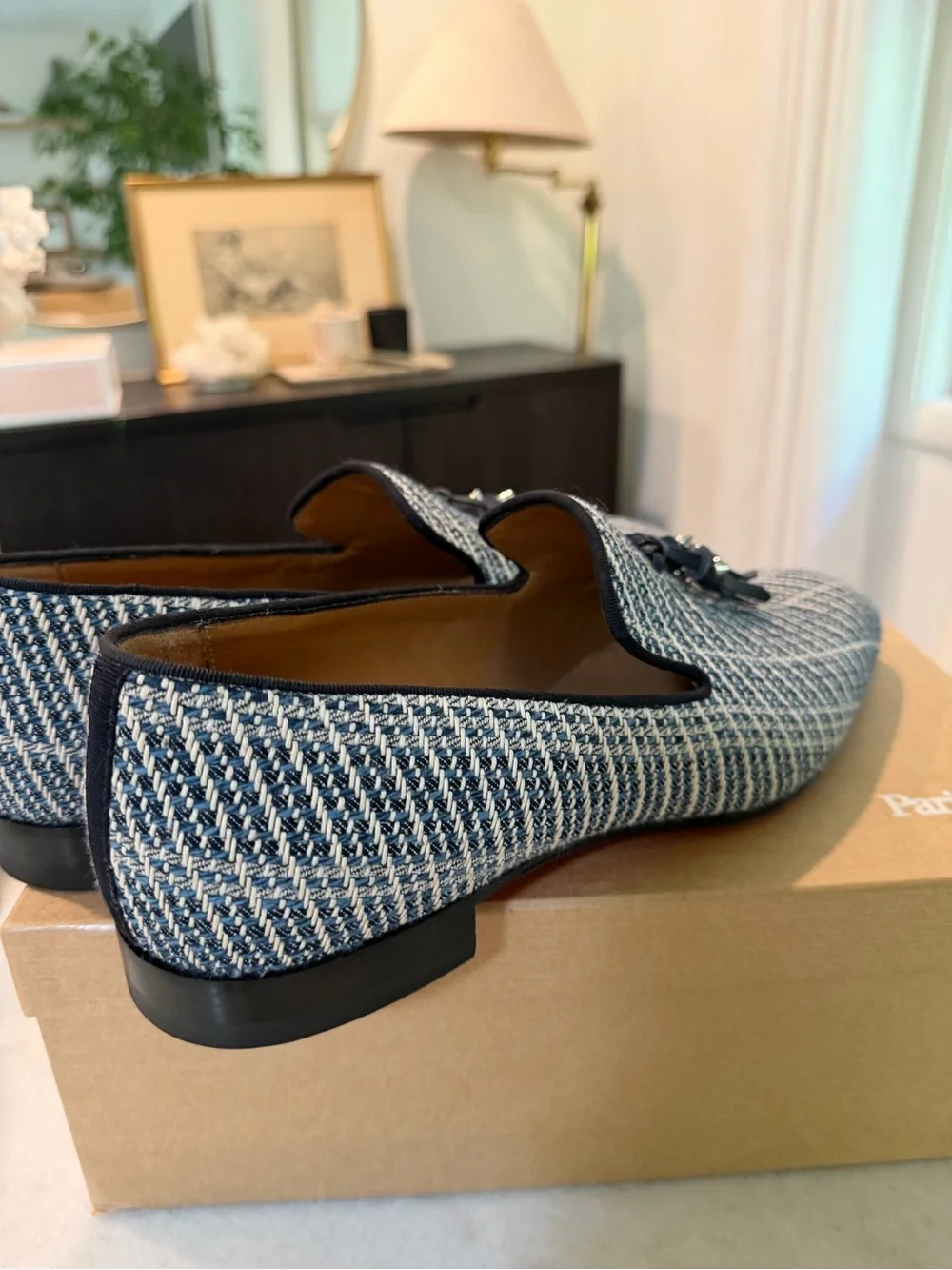 Christian Louboutin Navy and Cream Woven Tassel Loafers (Size 45) - Nordstroms!